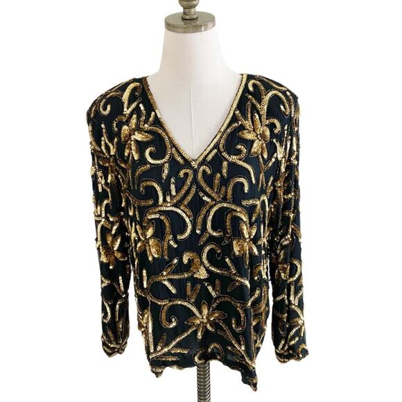 NWT Vintage Deadstock Jean for Joseph Le Bon Black/Gold Long Sleeve Sequin Top M - Picture 7 of 7